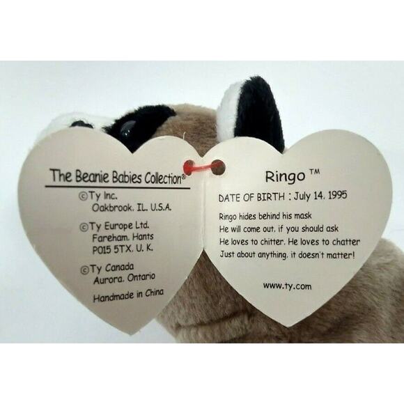 2x Vintage Ty Beanie Babies Ringo the Raccoon + Stinky the Skunk Plush Beanies - Picture 11 of 11